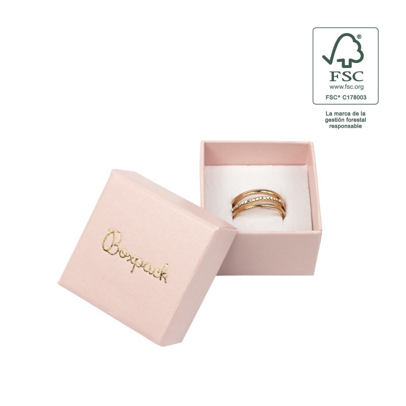 Caja de cartón fsc® para anillo o pendientes color rosa cuarzo 51x51x33 mm F42-RC