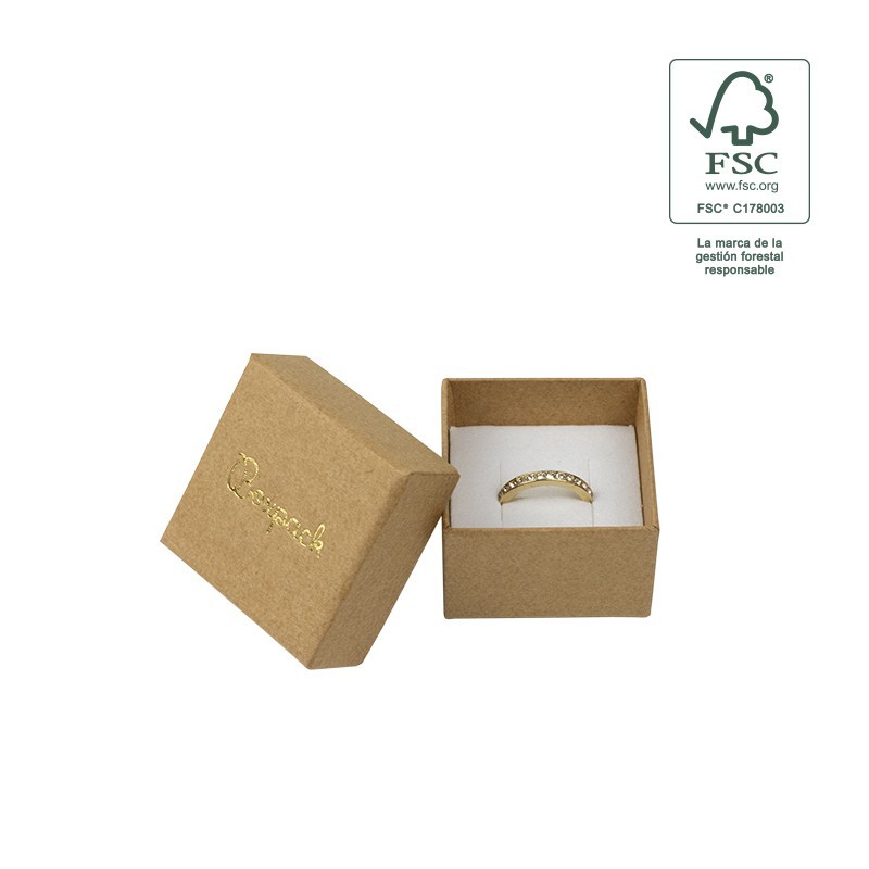 Caja de cartón fsc® para anillo o pendientes color kraft 51x51x33 mm F42-k