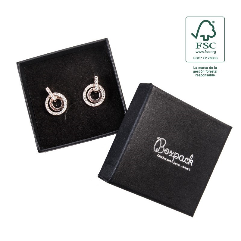 Caja de cartón fsc® para pendientes o conjunto color negro 65x65x29 mm F61-N