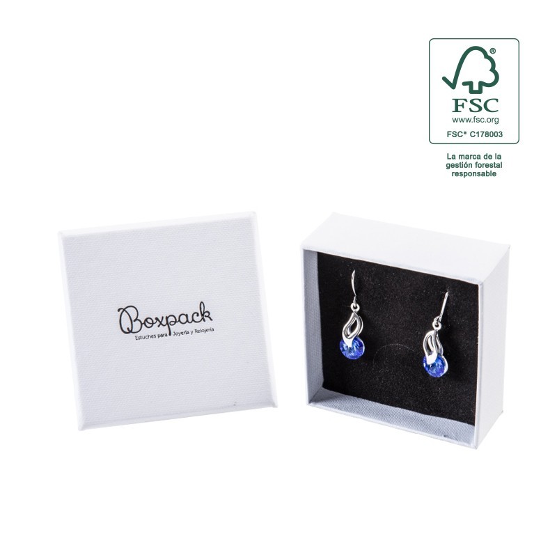 Caja de cartón fsc® para pendientes o conjunto color blanco 65x65x29 mm F61-B