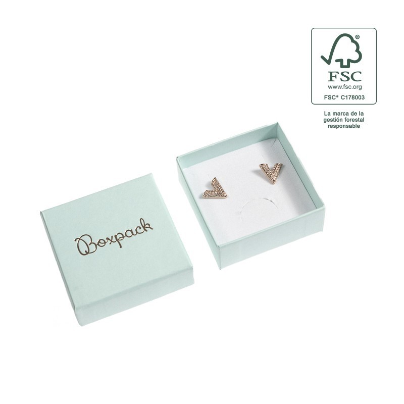 Caja de cartón fsc® para pendientes o conjunto color aguamarina 65x65x29 mm F61-AQ
