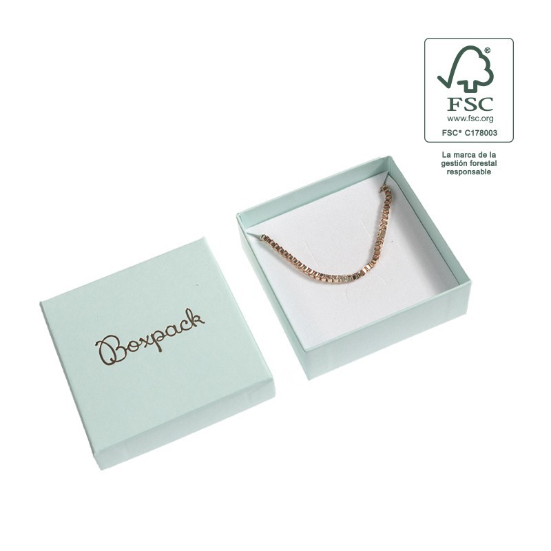 Caja de cartón fsc® para colgante o conjunto color aguamarina 86x86x33 mm F81-AQ