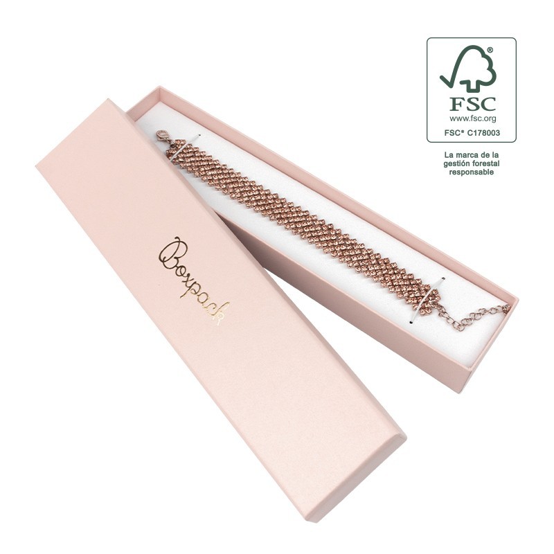 Caja de cartón fsc® para pulsera color rosa 233x53x27 mm F51-RC