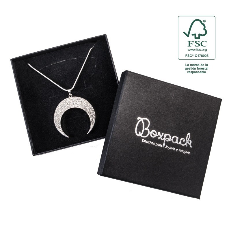 Caja de cartón fsc® para collar o conjunto color negro 120X120x35 mm F17-N