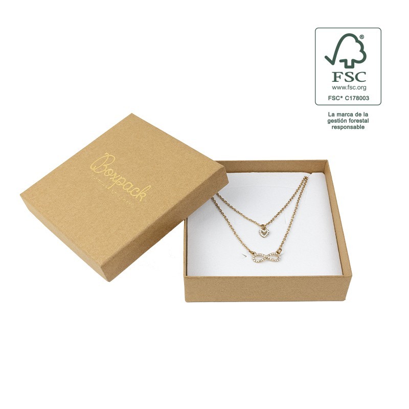 Caja de cartón fsc® para collar o conjunto color kraft 120X120x35 mm F17-K