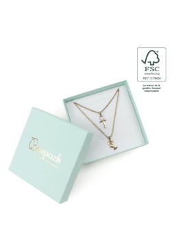 Caja de cartón fsc® para collar o conjunto color aguamarina 120X120x35 mm F17-AQ