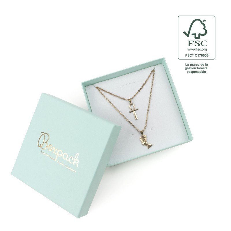Caja de cartón fsc® para collar o conjunto color aguamarina 120X120x35 mm F17-AQ