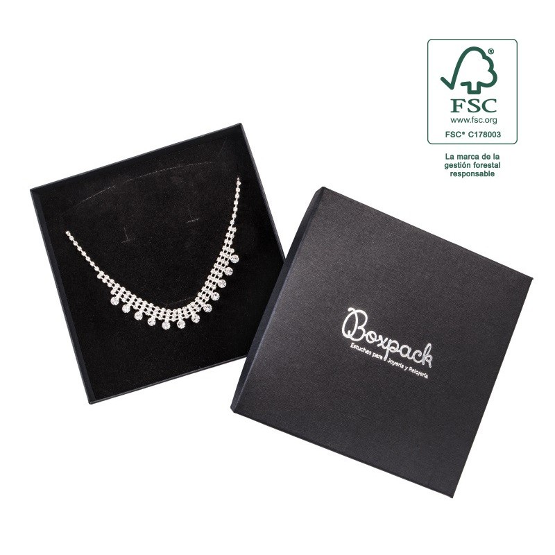 Caja de cartón fsc® para collar o conjunto color negro 167X167x33 mm F18-N