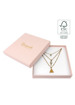 Caja de cartón fsc® para collar o conjunto color rosa cuarzo 167X167x33 mm F18-RC