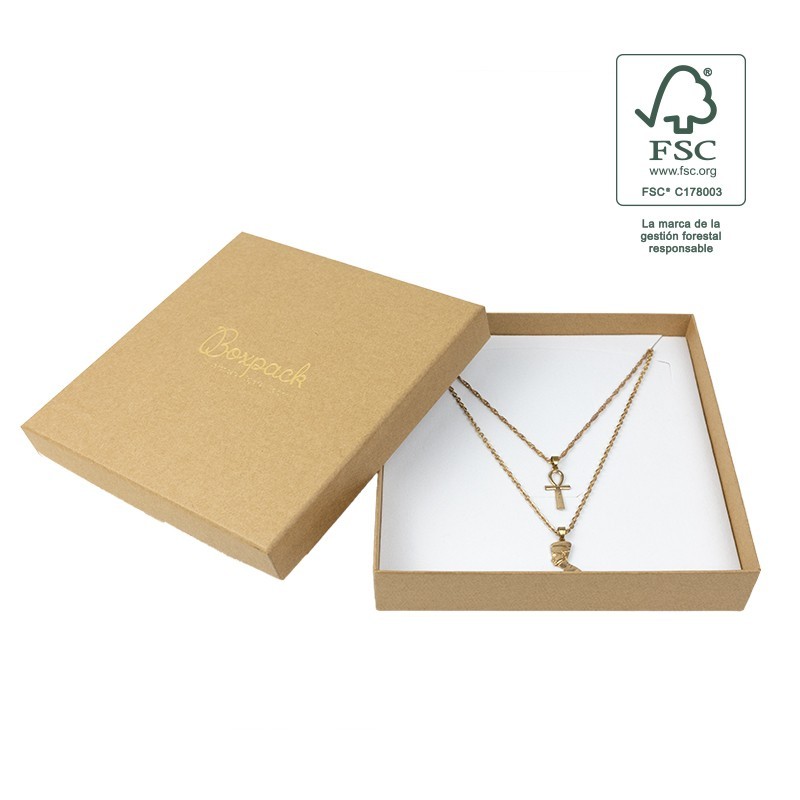 Caja de cartón fsc® para collar o conjunto color kraft 167X167x33 mm F18-K