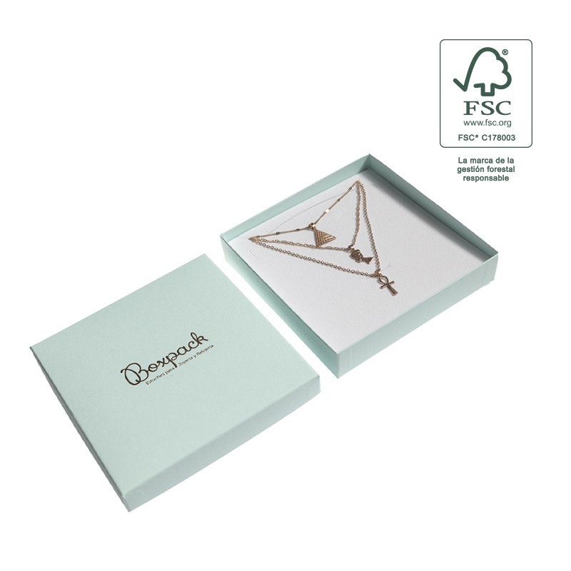 Caja de cartón fsc® para collar o conjunto color aguamarina 167X167x33 mm F18-AQ