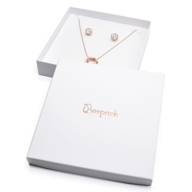 Caja de cartón para conjunto de colgante de joyería y bisutería  167x167x33 Mm color blanco ip-18