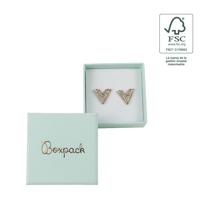 Caja de cartón fsc® para pendientes color aguamarina 50x50x23 mm F40-AQ