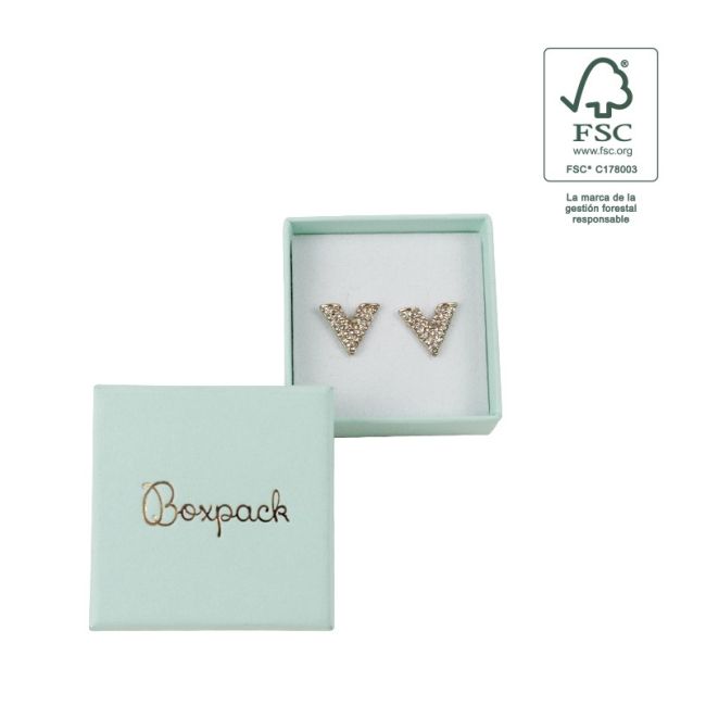 Écrin en carton FSC® pour boucles d’oreilles, aigue-marine 50 x 50 x 23 mm F40-AQ