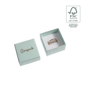 Écrin en carton FSC® pour bague ou boucles d’oreilles, aigue-marine 51 x 51 x 33 mm F42-AQ