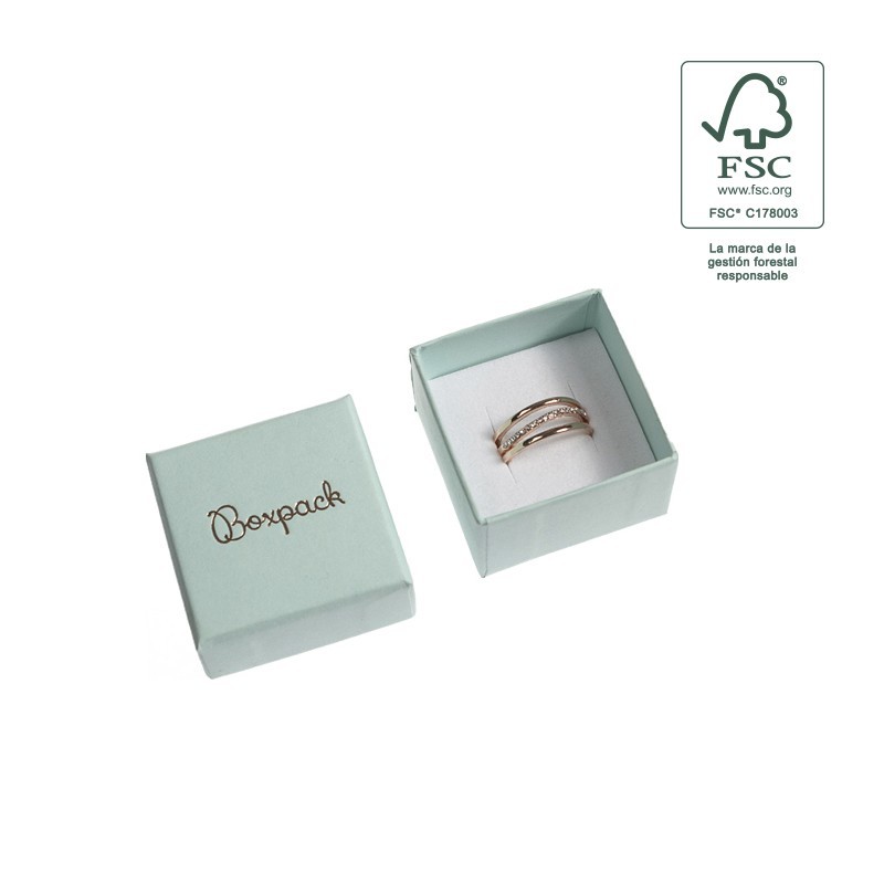 Caja de cartón fsc® para anillo o pendientes color aguamarina 51x51x33 mm F42-AQ