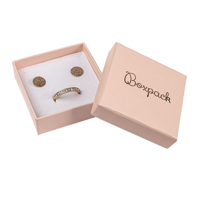 Cartón para pendientes o conjunto de joyería y bisutería 65x65x24 mm color rosa cuarzo PI-60