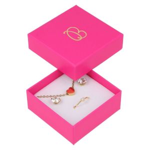 Caja de cartón fucsia pendientes o conjunto de joyería bisutería y joyas 65x65x29 mm. FX-61
