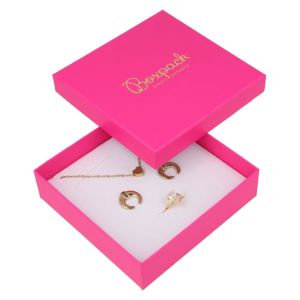 Caja de cartón para conjunto de colgante de joyería y bisutería 120x120x35 Mm color fucsia FX-17
