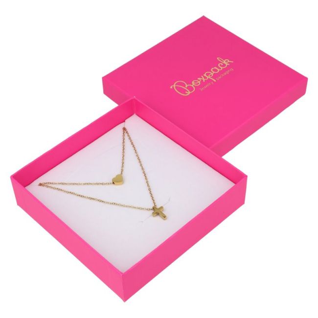 Caja de cartón para conjunto de colgante de joyería y bisutería 120x120x35 Mm color fucsia FX-17