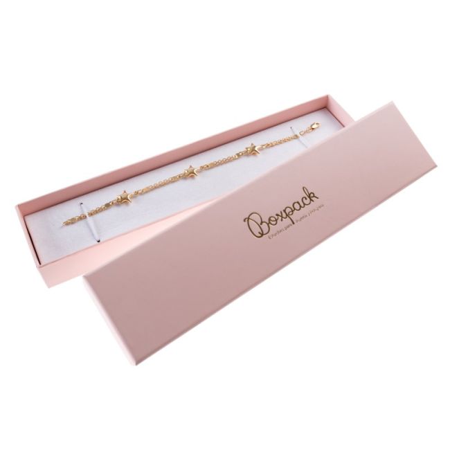 Caja de cartón para pulsera de joyería y bisutería 233x53x27 mm color rosa cuarzo pi-51