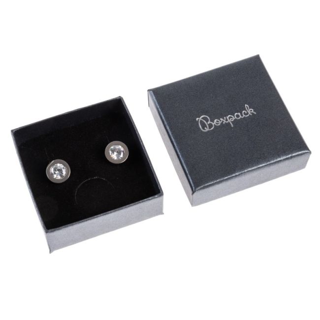 Caja de cartón para juego de pendientes de joyería y bisutería 65x65x29 mm color gris q-61-g