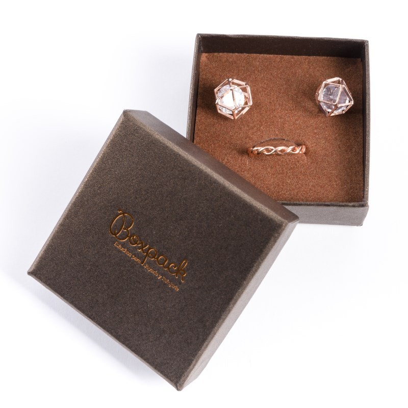 Caja de cartón para juego de pendientes de joyería y bisutería 65x65x29 mm color marron g-61-m