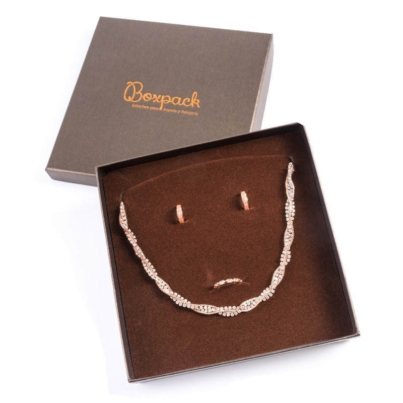 Caja de cartón para conjunto de colgante de joyería y bisutería  167x167x33 Mm color marron q-18-m