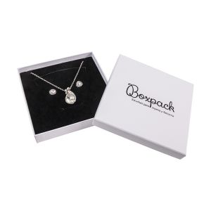 Caja de cartón para conjunto de colgante de joyería y bisutería  120x120x24 Mm color blanco texturizado mp-16