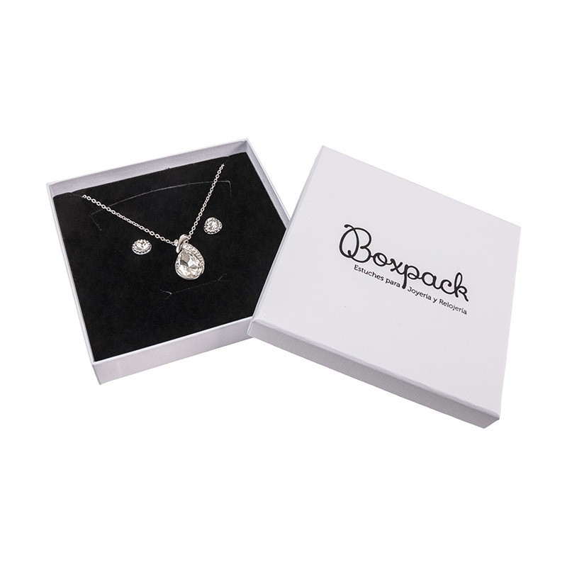 Caja de cartón para conjunto de colgante de joyería y bisutería  120x120x24 Mm color blanco texturizado mp-16