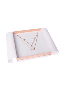 Caja de cartón blanca y rosa para collar o conjunto de joyería, bisutería y joyas 168X168X38 Mm SA-18-RS