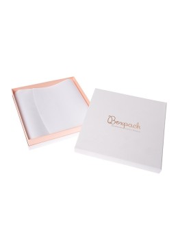 Caja de cartón blanca y rosa para collar o conjunto de joyería, bisutería y joyas 168X168X38 Mm SA-18-RS