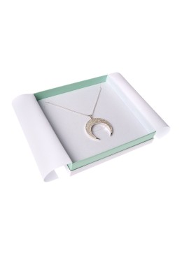 Caja de cartón blanca y aguamarina para collar o colgante de joyería, bisutería y joyas 168X168X38 Mm SA-18-AQ