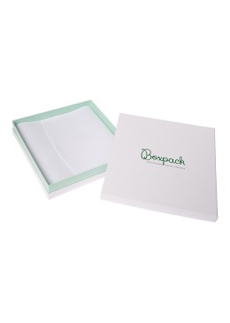Caja de cartón blanca y aguamarina para collar o colgante de joyería, bisutería y joyas 168X168X38 Mm SA-18-AQ