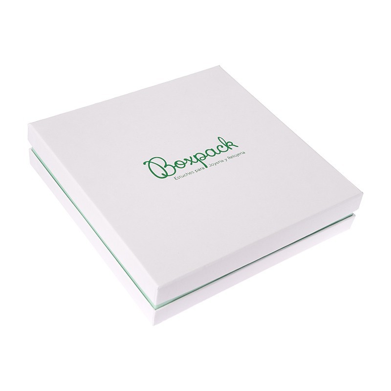 Caja de cartón blanca y aguamarina para collar o colgante de joyería, bisutería y joyas 168X168X38 Mm SA-18-AQ