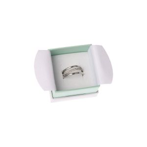 Cardboard ring or earring box, white and aquamarine SA-42-AQ