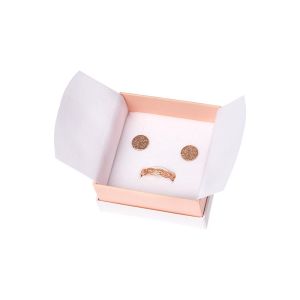 Caja de cartón blanca y rosa para pendientes o conjunto de joyería, bisutería y joyas 65x65x38 Mm SA-61-RS