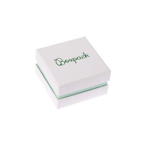 Caja de cartón blanca y aguamarina para pendientes o conjunto de joyería, bisutería y joyas 65x65x38 Mm.  SA-61-AQ