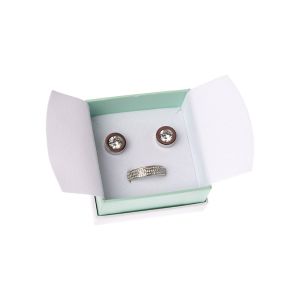 Caja de cartón blanca y aguamarina para pendientes o conjunto de joyería, bisutería y joyas 65x65x38 Mm.  SA-61-AQ