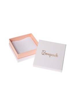 Caja de cartón blanca y rosa para colgante o conjunto de joyería, bisutería y joyas 87x87x38 Mm SA-81-RS