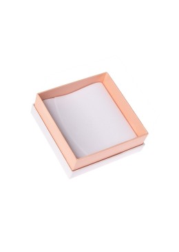 Caja de cartón blanca y rosa para colgante o conjunto de joyería, bisutería y joyas 87x87x38 Mm SA-81-RS
