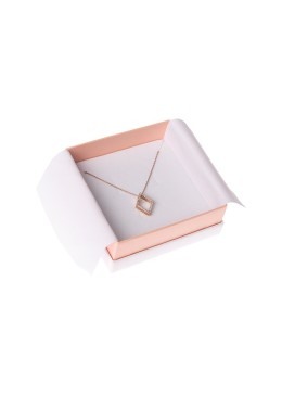 Caja de cartón blanca y rosa para colgante o conjunto de joyería, bisutería y joyas 87x87x38 Mm SA-81-RS