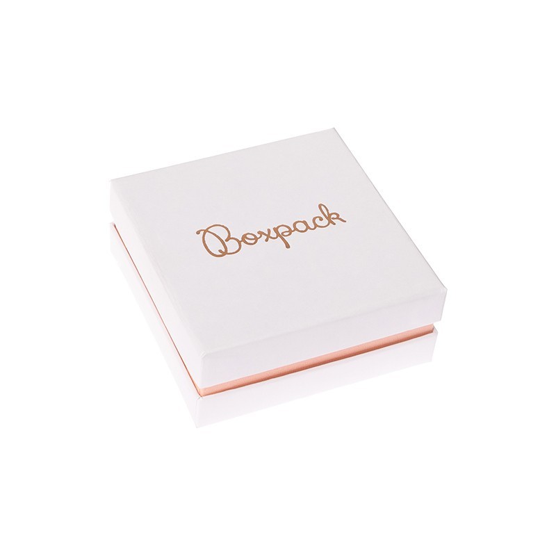 Caja de cartón blanca y rosa para colgante o conjunto de joyería, bisutería y joyas 87x87x38 Mm SA-81-RS