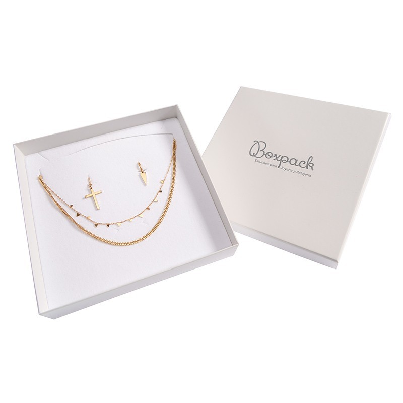 Caja de cartón para conjunto de colgante de joyería y bisutería  167x167x33 Mm color marfil ip-18