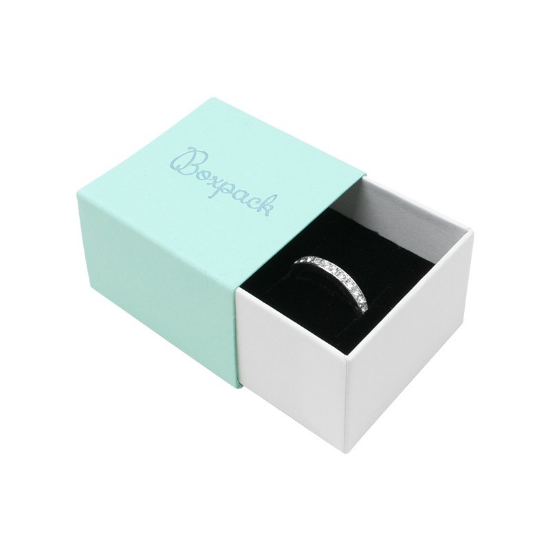 Caja de cartón para anillo o pendientes color aguamarina 48x48x33 mm SL-42-AQ-B