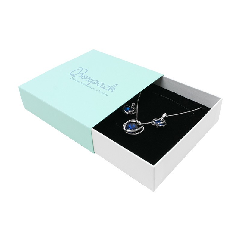 Caja de cartón para collar o conjunto color aguamarina 116x116x33 mm SL-17-AQ-B