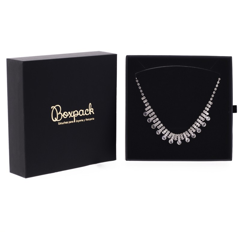 Caja de cartón para collar o conjunto color negro 152x150x39 mm PB-5-N