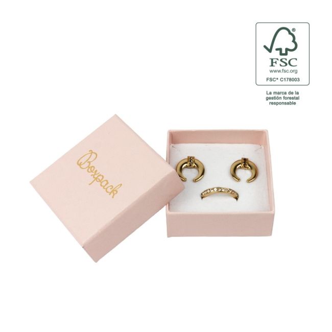 Astuccio in cartone FSC® per orecchini o parure, rosa quarzo 65 x 65 x 29 mm F61-RC
