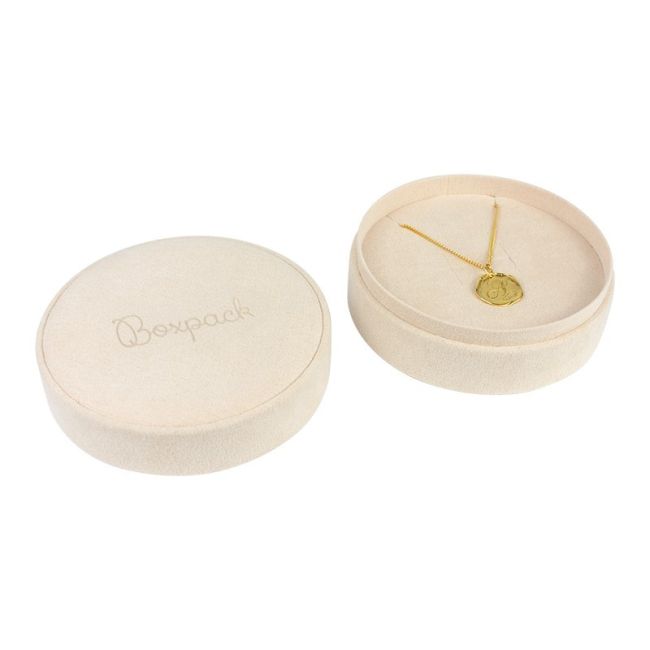 Caja redonda multiusos beige para joyas bisutería y joyería 100øx40 mm PR-3-BG