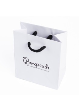 Bolsa de papel mate blanca asa negra para joyería bisutería y relojería 120x150x65 mm B-M-B-B